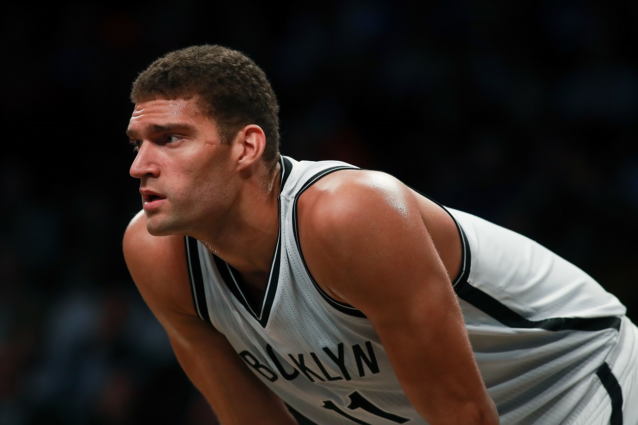 Brook Lopez (11) of the New Jersey Nets shoots against Timofey