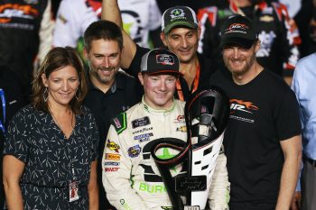 Dale Earnhardt Jr., Kelley Earnhardt Miller and Tyler Reddick celebrate Xfniity Series win