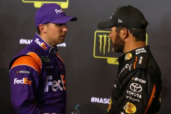 Denny Hamlin and Martin Truex Jr. talk after Cup Series race