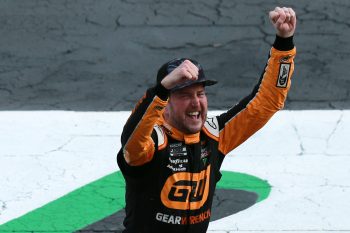 Kurt Busch celebrates his win in Atlanta on Sunday.