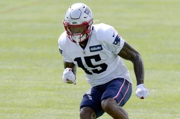 N'Keal Harry runs a route during training camp last year.