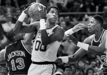 Center Robert Parish in action for the Boston Celtics.