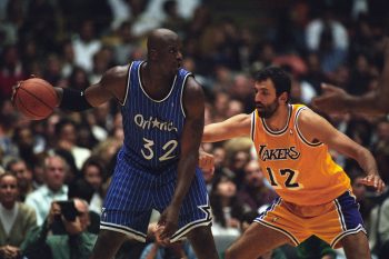 A young Shaquille O'Neal in action as a member of the Orlando Magic.