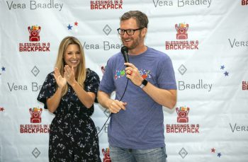 Dale Earnhardt Jr. and wife Amy talk to kids at school