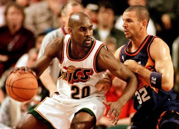 Jason Kidd and Gary Payton do battle on the NBA hardwood.