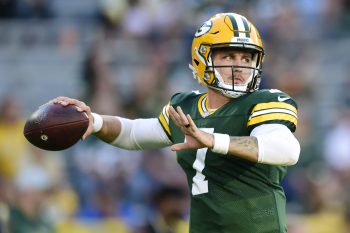 Packers quarterback Kurt Benkert warms up before Saturday's preseason game.