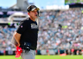 New Orleans Saints head coach Sean Payton watches his team play the Jacksonville Jaguars.