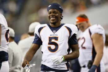 Quarterback Teddy Bridgewater of the Denver Broncos looks on during an NFL preseason game against the Seattle Seahawks.