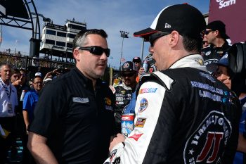 Tony Stewart talks to Kevin Harvick