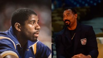 Former Lakers greats Magic Johnson and Wilt Chamberlain