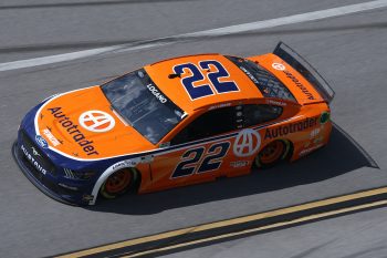 Joey Logano races at Talladega