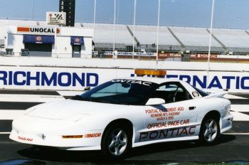 A photo of the Pontiac Trans Am that was used as a pace car at Richmond International Raceway.