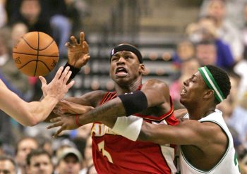 Celtics great Paul Pierce defends Al Harrington during a game in 2005