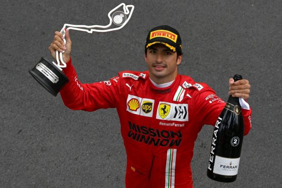 Carlos Sainz Jr. poses after the podium ceremony during the Formula 1 Grand Prix of Monaco at Circuit de Monaco on May 23, 2021.