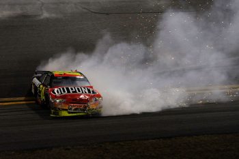 NASCAR Sprint Cup driver Jeff Gordon (24) spins out during the Daytona 500 on February 14, 2010.