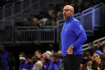 Head coach Jason Kidd of the Dallas Mavericks watches action during a game against the Milwaukee Bucks.