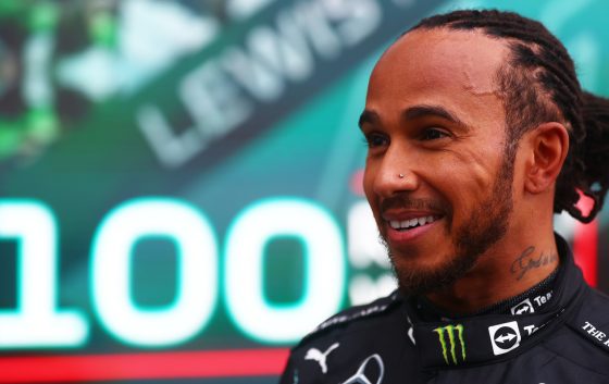 Race winner Lewis Hamilton of Great Britain and Mercedes GP looks on in parc ferme after the Formula 1 Grand Prix of Russia at Sochi Autodrom on Sept. 26, 2021.