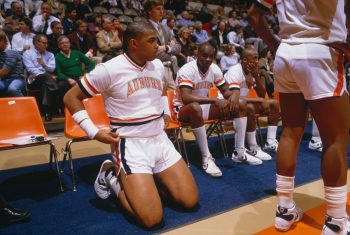 University of Auburn's enter Charles Barkley sits on the sideline.