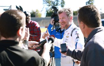 Dale Earnhardt Jr. talks with reporters