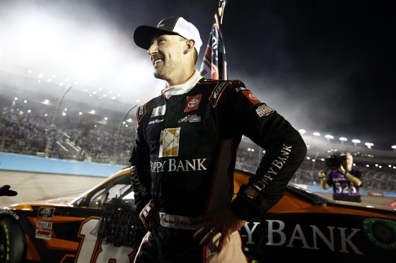 Daniel Hemric, driver of the No. 18 Toyota, reacts after winning the NASCAR Xfinity Series championship at Phoenix Raceway on Nov. 6, 2021.