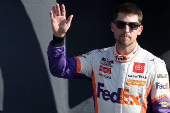 Denny Hamlin waves to crowd