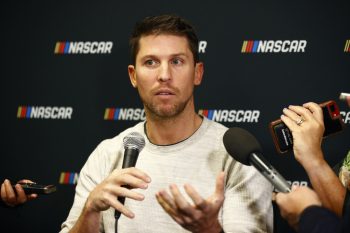 Denny Hamlin speaks to media