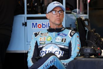 Kevin Harvick driver of the No. 4 Ford for Stewart-Haas Racing, waits in the garage area during NASCAR Cup Series Next Gen testing at Charlotte Motor Speedway on Nov. 17, 2021.