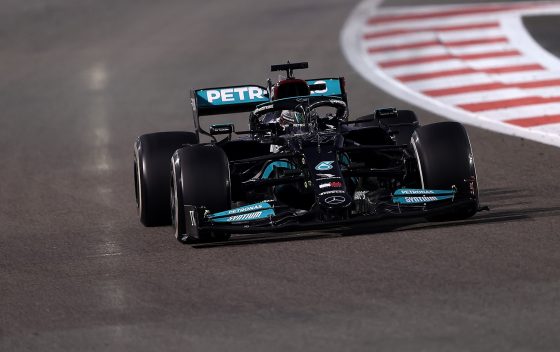 Lewis Hamilton of Great Britain driving the Mercedes AMG Petronas F1 Team Mercedes W12 during the Formula 1 Grand Prix of Abu Dhabi at Yas Marina Circuit on Dec. 12, 2021. in Abu Dhabi, United Arab Emirates.