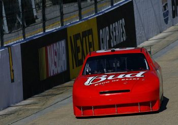 Former NASCAR premier series driver Dale Earnhardt Jr tests the Car of Tomorrow at Bristol Motor Speedway on Feb. 28, 2007, in Bristol, Tennessee