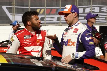 Denny Hamlin and Bubba Wallace talk before race