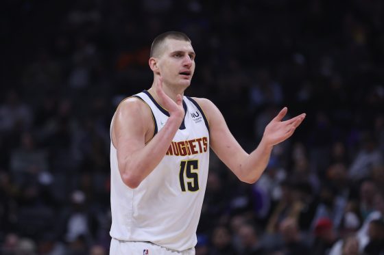 Nikola Jokic claps for the Denver Nuggets