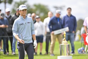 Will Zalatoris smiles on the tee box.