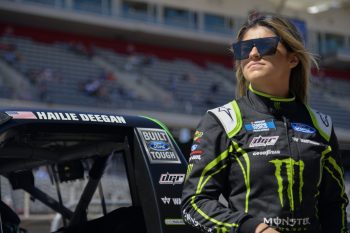 Hailie Deegan waits on grid