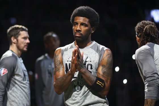 Kyrie Irving of the Brooklyn Nets enters the court.