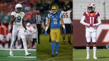 NFL draft sleeper WRs (L-R) Baylor's Tyquan Thornton, UCLA's Kyle Philips, and Virginia Tech's Tré Turner.