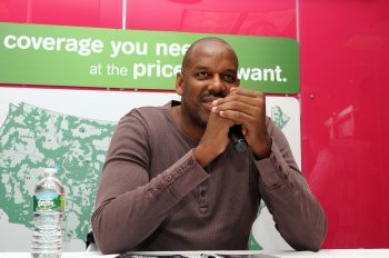 Boston Celtic legend Cedric Maxwell does a meet and greet at the T-Mobile celebration of the partnership with Boston Celtics.