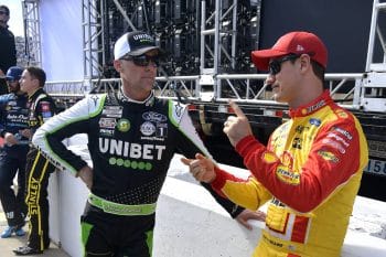 Kevin Harvick and Joey Logano talk backstage