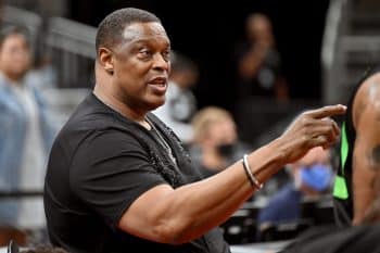 Coach Rick Mahorn of the Aliens calls out instructions during the game against the Enemies during BIG3 action.