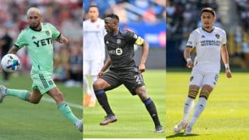 The five best MLS central midfielders in 2022 include (L-R) Austin FC's Diego Fagundez, CF Montreal's Victor Wanyama, and LA Galaxy's Marky Delgado.