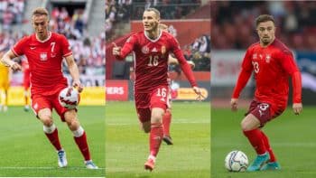 MLS players in UEFA Nations League tournament (L-R) Poland's Adam Buksa, Hungary's Daniel Gazdag, and Switzerland's Xherdan Shaqiri