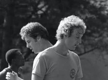 Boston Celtics' star rookie Larry Bird during the team's training camp, circa 1979.