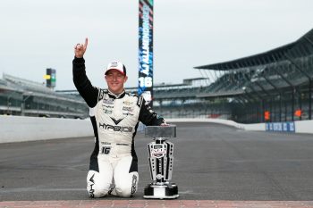 AJ Allmendinger celebrates his 2021 at the Brickyard