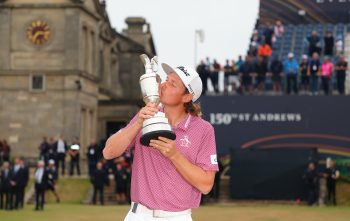 Cameron Smith celebrates with the Claret Jug.