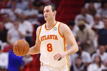 Danilo Gallinari of the Atlanta Hawks dribbles against the Miami Heat.