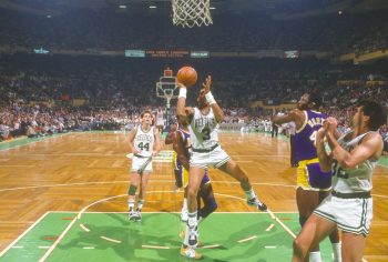 Dennis Johnson of the Boston Celtics shoots against the Los Angeles Lakers.