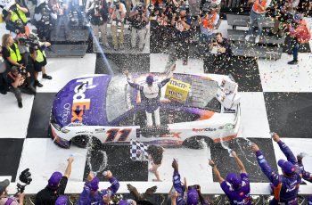 Denny Hamlin celebrates