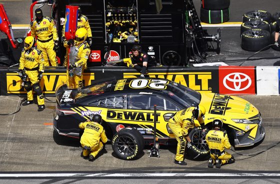 Christopher Bell pits during the NASCAR Cup Series GEICO 500 at Talladega Superspeedway on April 24, 2022.