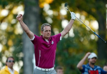 Luke Donald reacts after a tee shot.