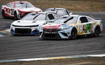 Kyle Busch and Justin Haley race during the NASCAR Cup Series Toyota/Save Mart 350 at Sonoma Raceway on June 12, 2022.