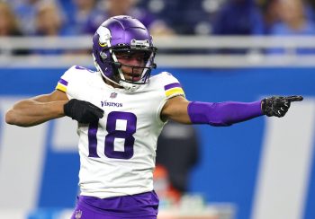 Justin Jefferson celebrates after a catch.